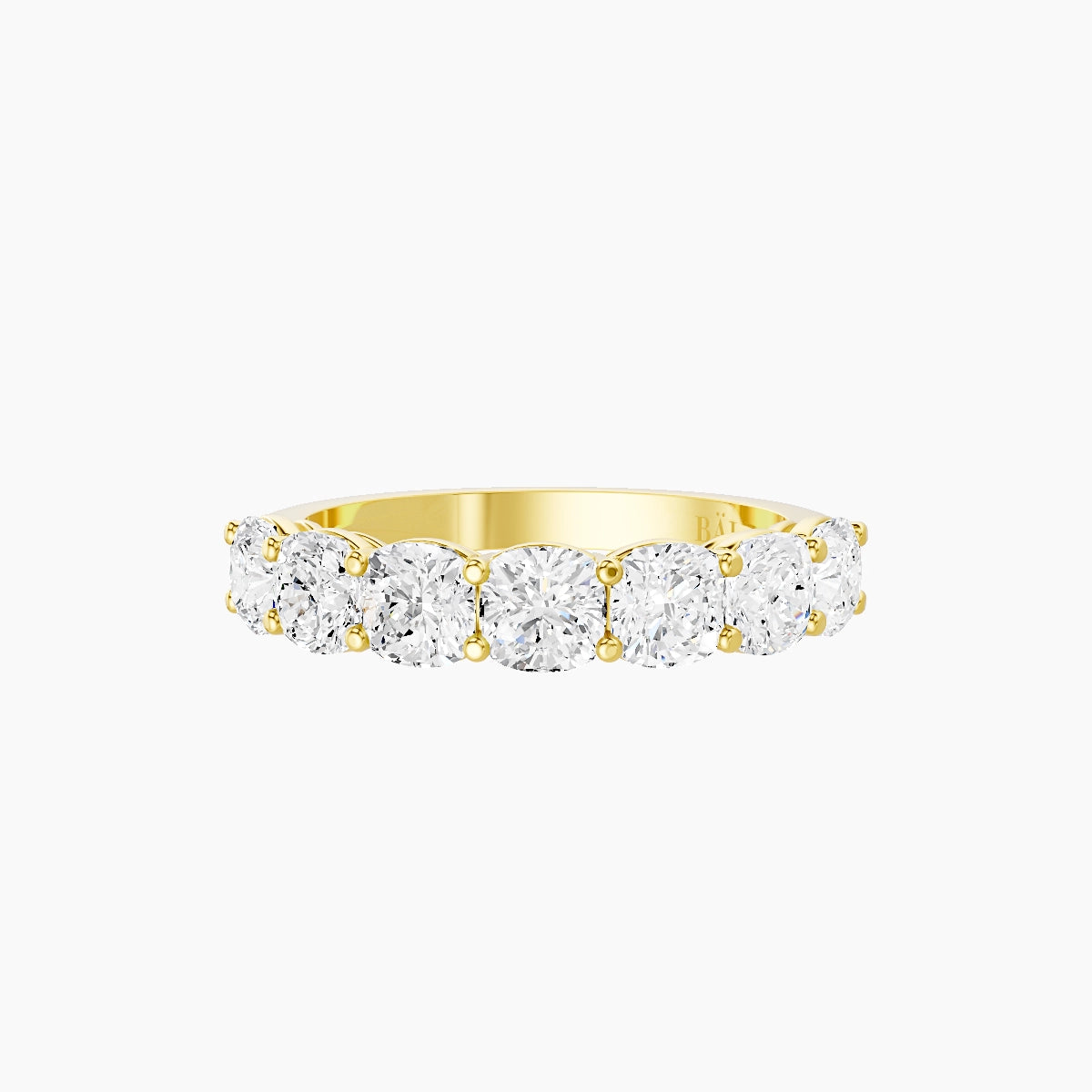 Half Eternity Ring | 18k Yellow Gold 3.8 x 3.8 mm Square Cushion White Lab Diamond with Shared Prongs