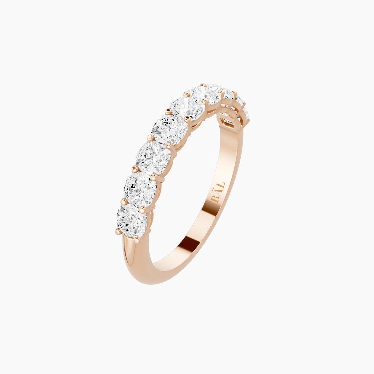 Half Eternity Ring | 18k Rose Gold 3 x 3 mm Square Cushion White Lab Diamond with Shared Prongs