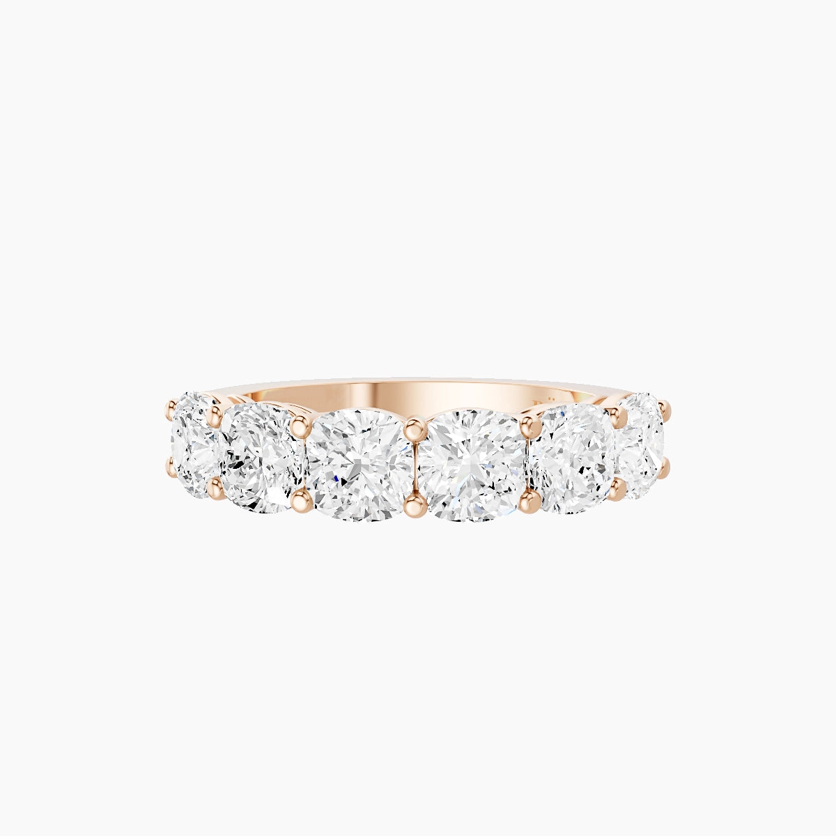 Half Eternity Ring | 18k Rose Gold 4.5 x 4.5 mm Square Cushion White Lab Diamond with Shared Prongs