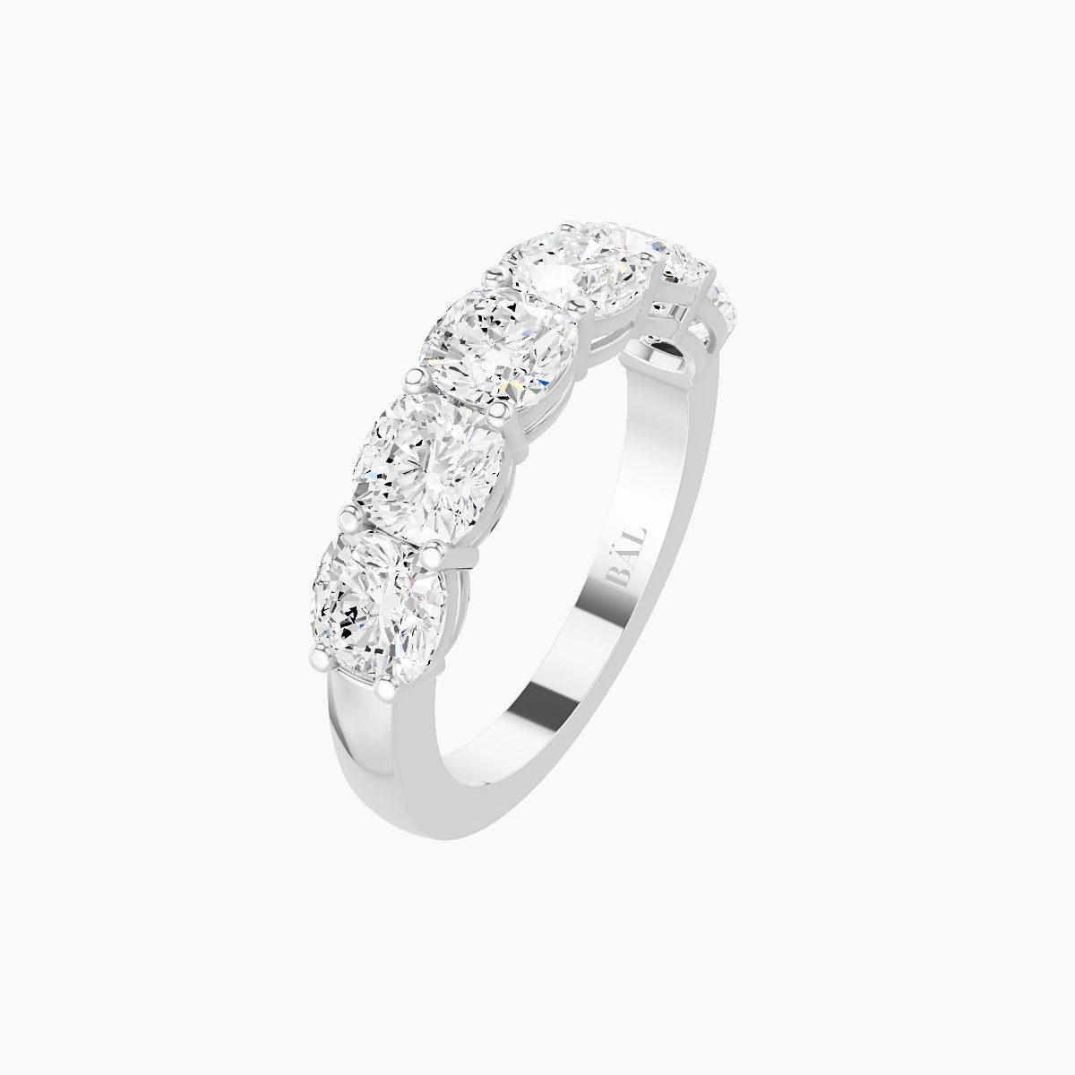 Half Eternity Ring | 18k White Gold 4.5 x 4.5 mm Square Cushion White Lab Diamond with Shared Prongs