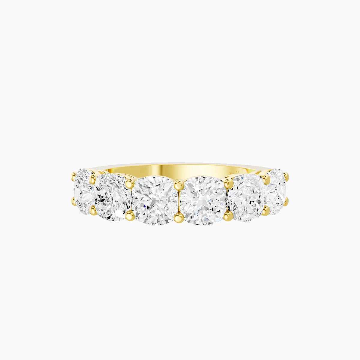 Half Eternity Ring | 18k Yellow Gold 4.5 x 4.5 mm Square Cushion White Lab Diamond with Shared Prongs
