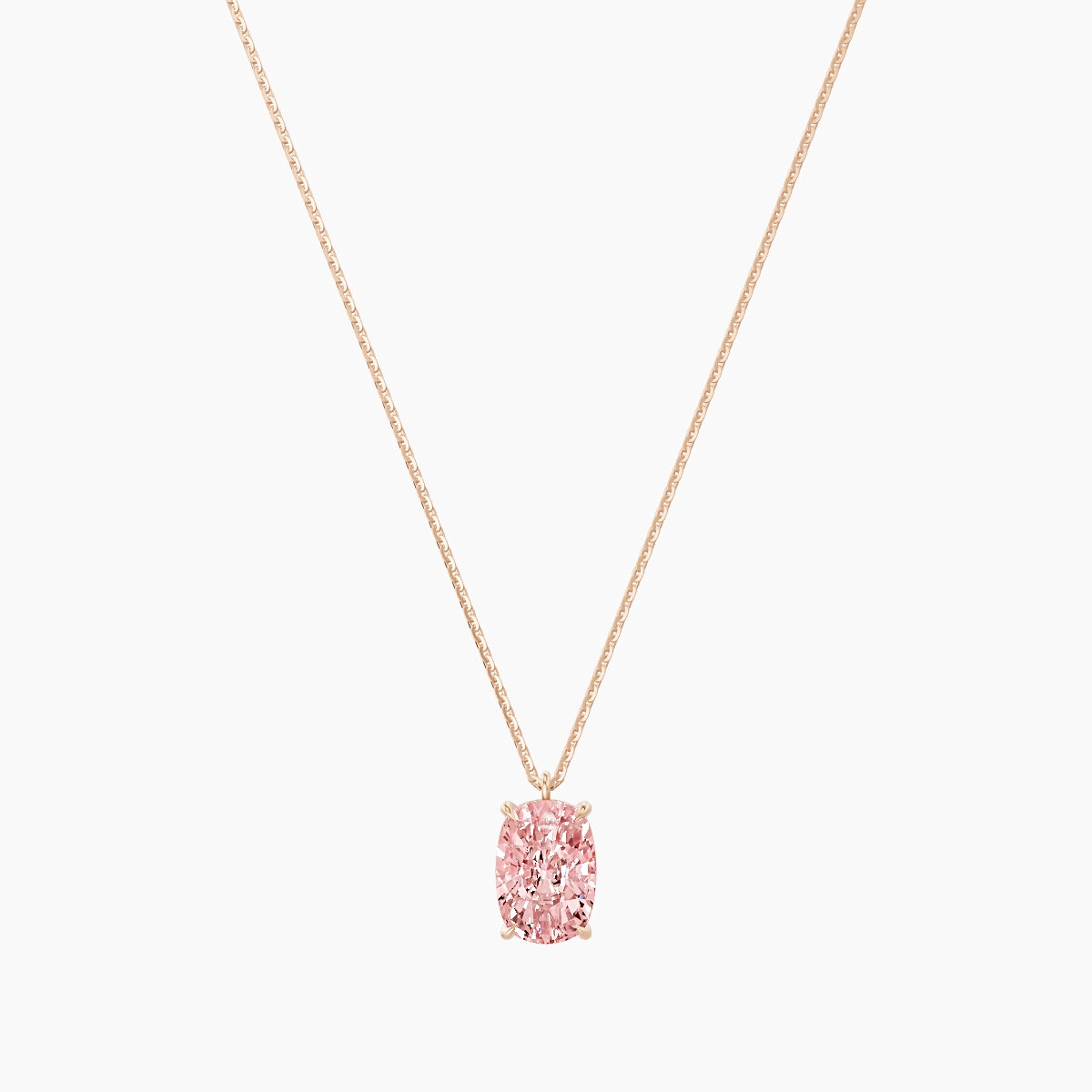 Hanging Solitaire | 18k Rose Gold 3 ct Pink Lab Diamond Cushion Pendant