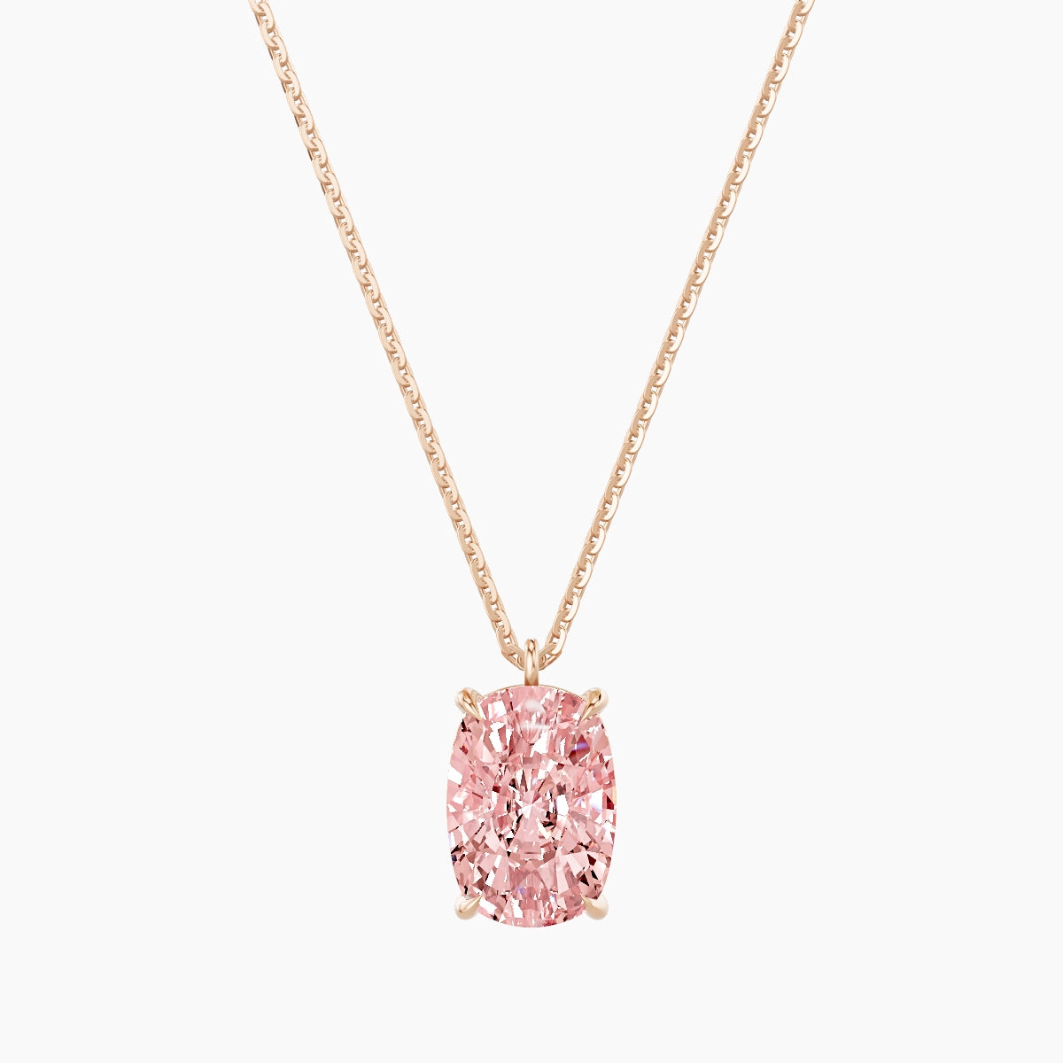 Hanging Solitaire | 18k Rose Gold 3 ct Pink Lab Diamond Cushion Pendant