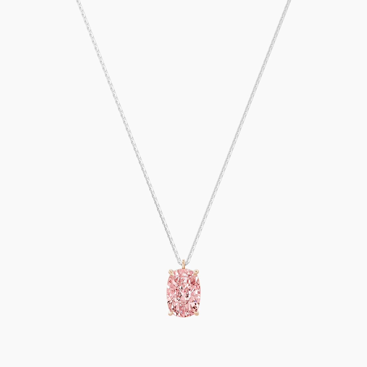 Hanging Solitaire | 18k White & Rose Gold 3 ct Pink Lab Diamond Cushion Pendant