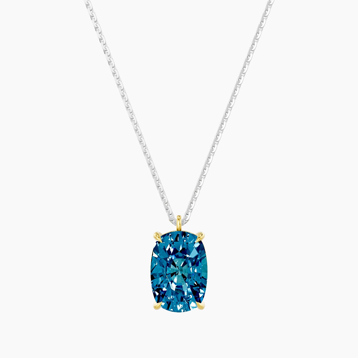 Hanging Solitaire | 18k White & Yellow Gold 3 ct Blue Lab Diamond Cushion Pendant