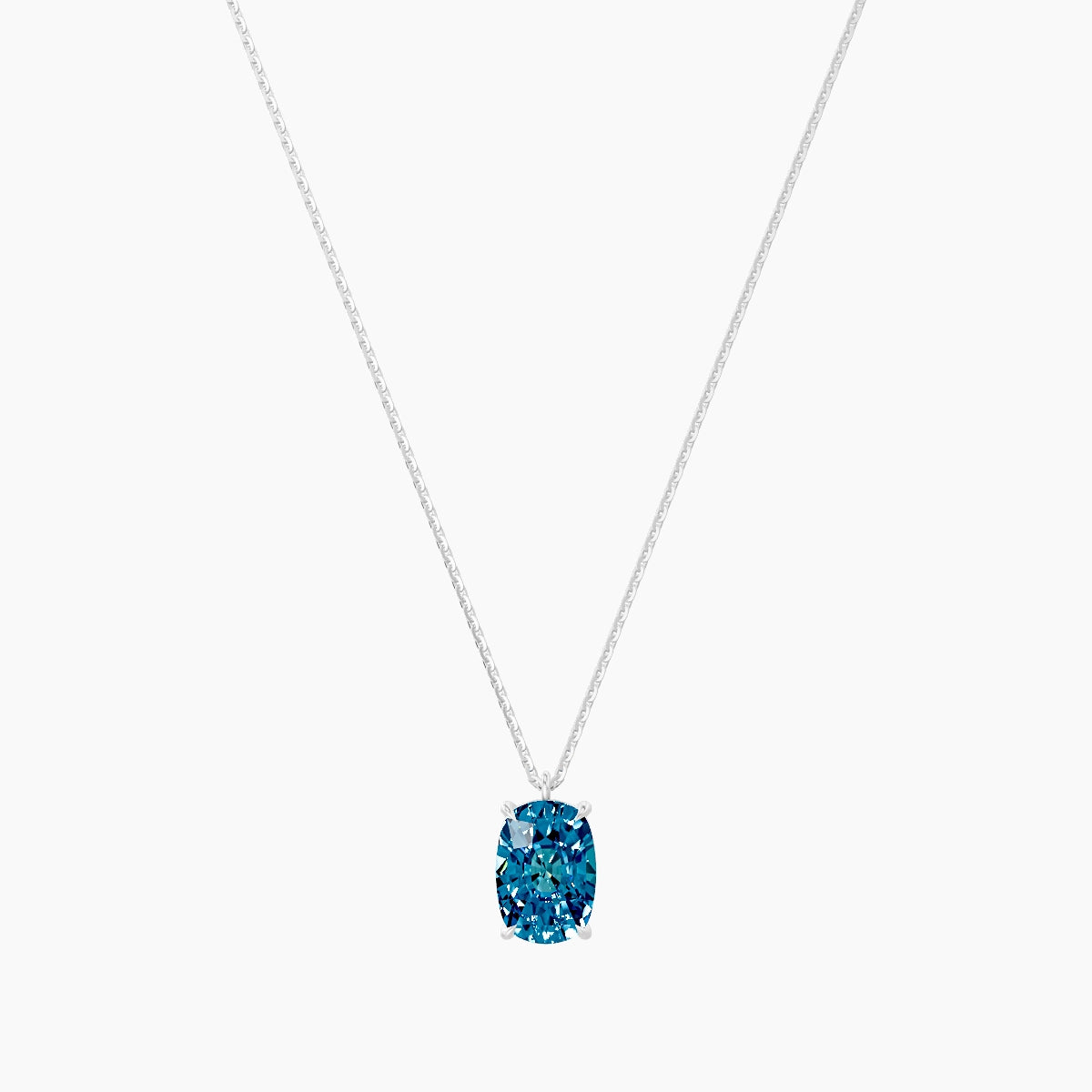 Hanging Solitaire | 18k White Gold 3 ct Blue Lab Diamond Cushion Pendant