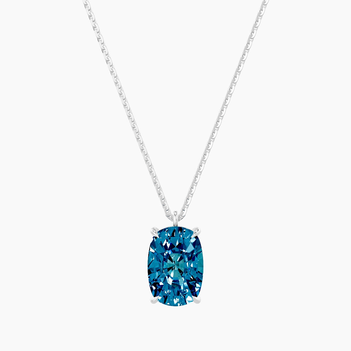 Hanging Solitaire | 18k White Gold 3 ct Blue Lab Diamond Cushion Pendant