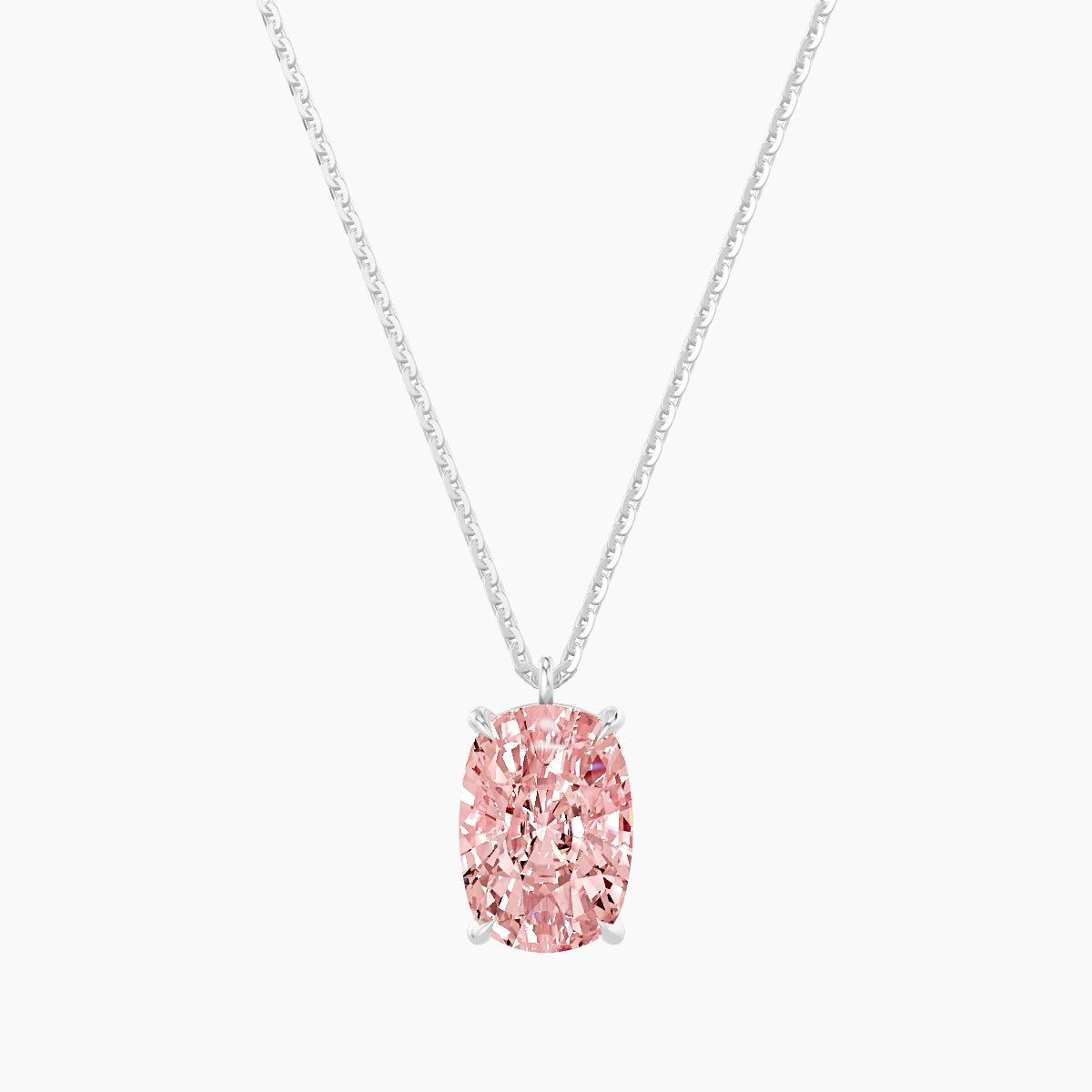 Hanging Solitaire | 18k White Gold 3 ct Pink Lab Diamond Cushion Pendant