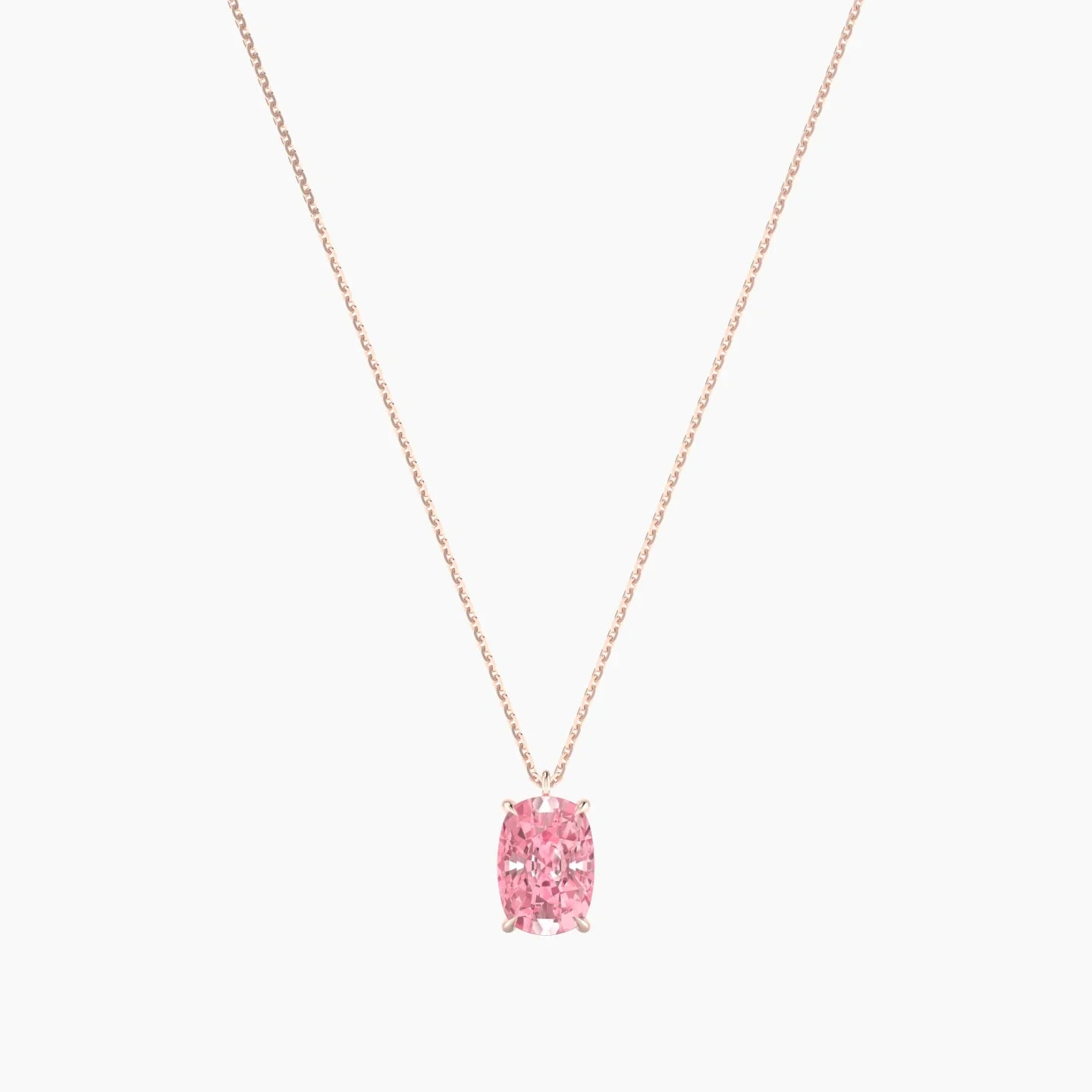 Hanging Solitaire | 18k Rose Gold 3 ct Pink Lab Diamond Cushion Cut Pendant