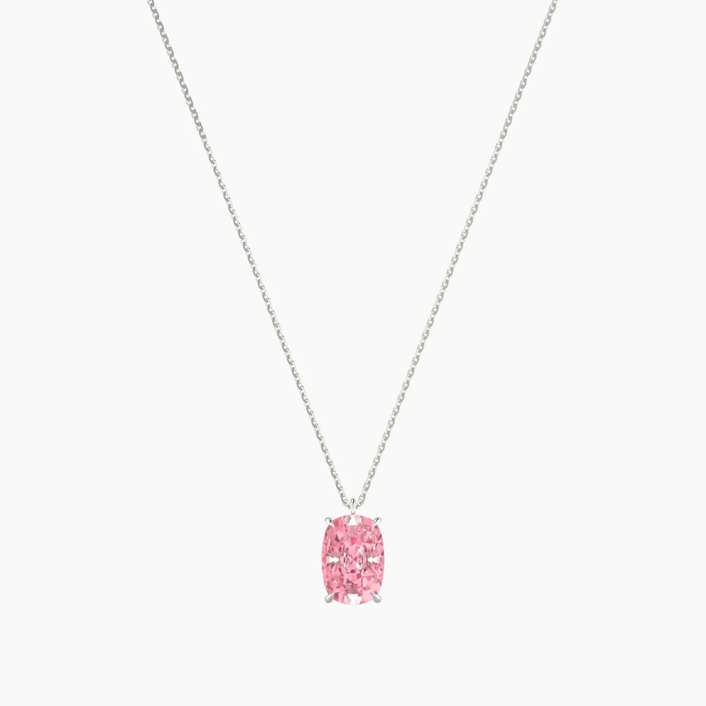 Hanging Solitaire | 18k White Gold 3 ct Pink Lab Diamond Cushion Cut Pendant