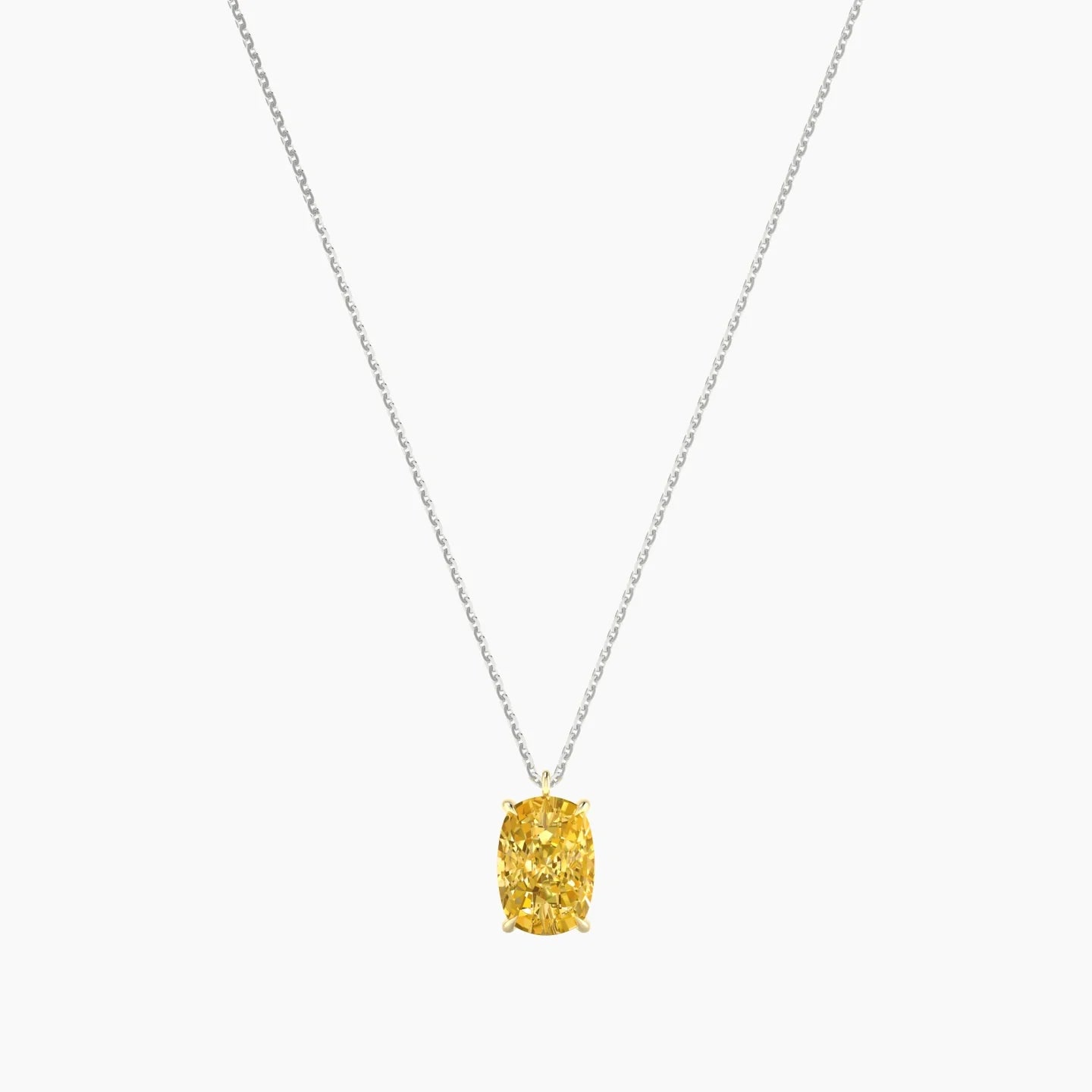 Hanging Solitaire | 18k White & Yellow Gold 3 ct Yellow Lab Diamond Cushion Cut Pendant
