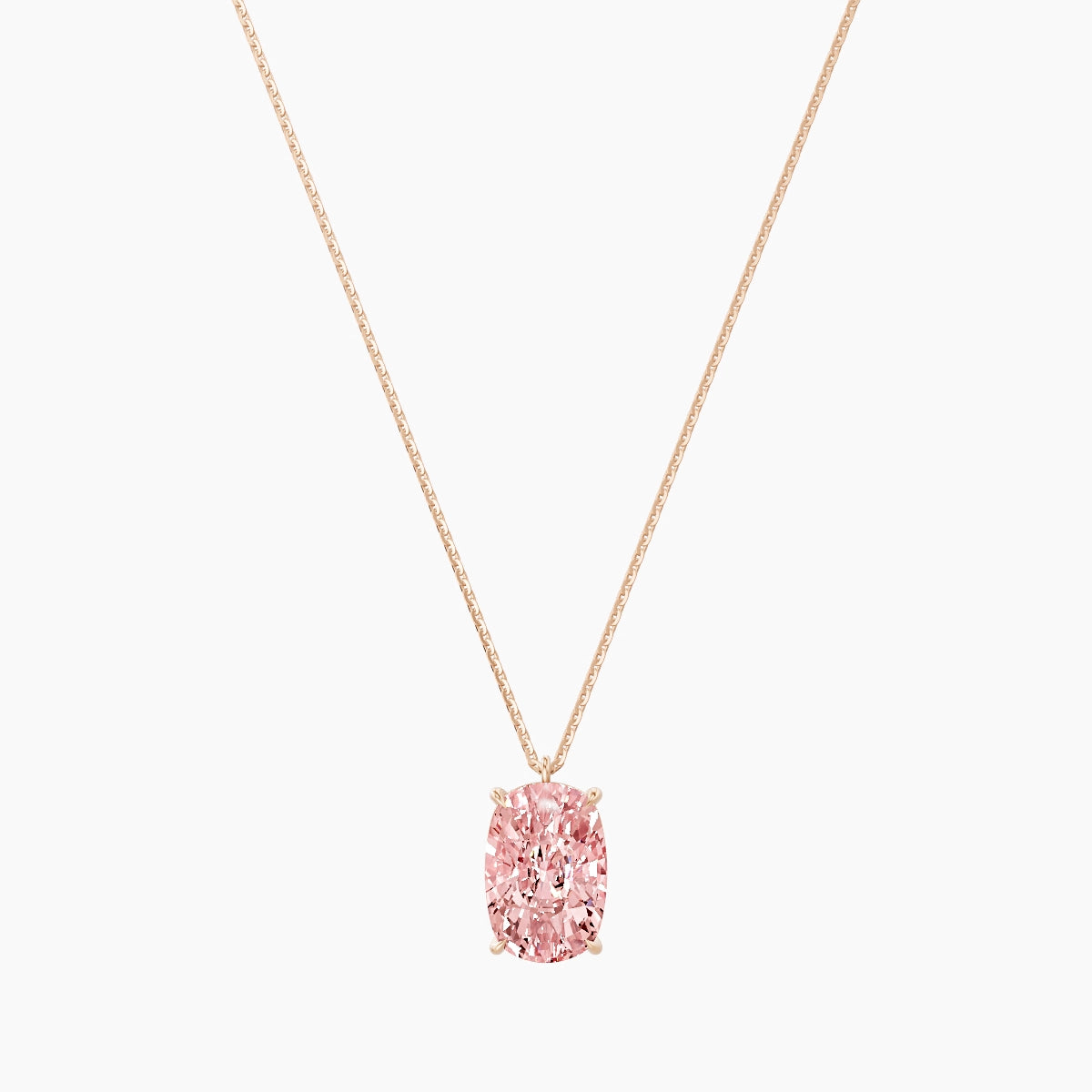 Hanging Solitaire | 18k Rose Gold 5 ct Pink Lab Diamond Cushion Pendant