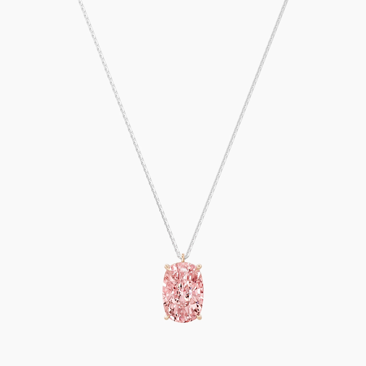 Hanging Solitaire | 18k White & Rose Gold 5 ct Pink Lab Diamond Cushion Pendant