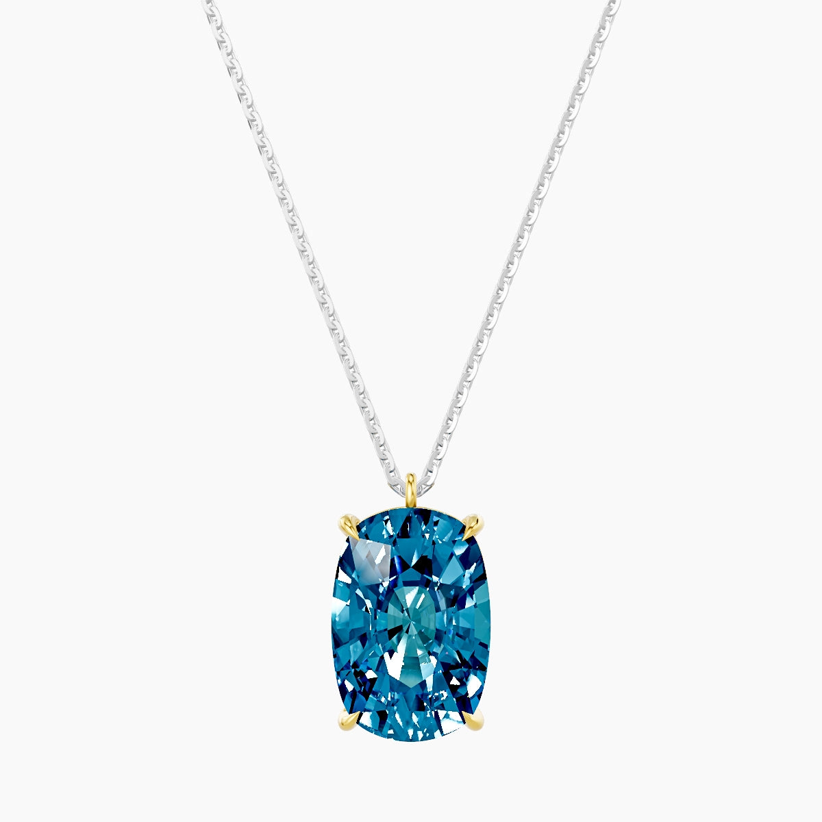 Hanging Solitaire | 18k White & Yellow Gold 5 ct Blue Lab Diamond Cushion Pendant