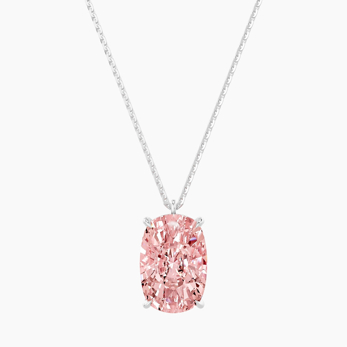 Hanging Solitaire | 18k White Gold 5 ct Pink Lab Diamond Cushion Pendant