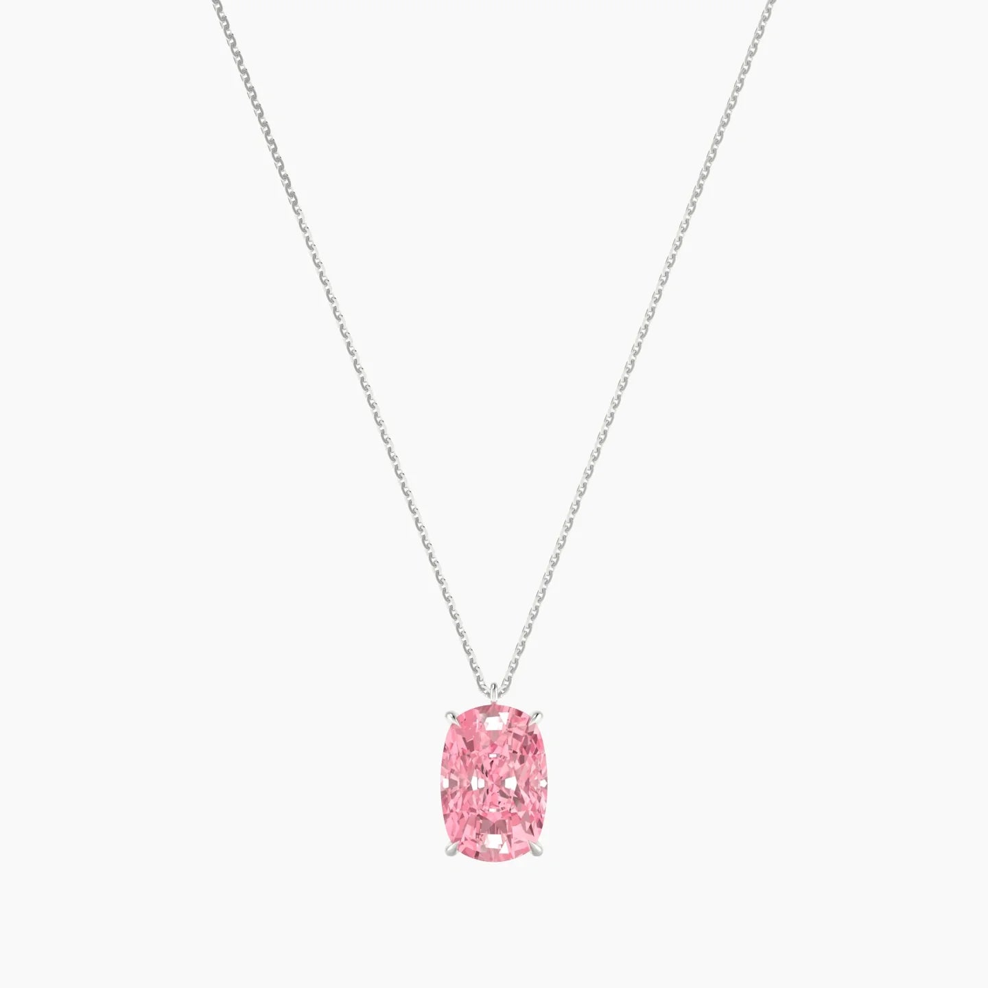 Hanging Solitaire | 18k White Gold 5 ct Pink Lab Diamond Cushion Cut Pendant