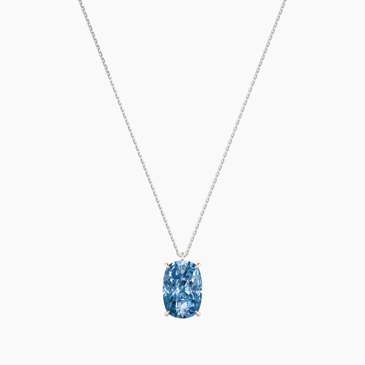 Hanging Solitaire | 18k White & Rose Gold 5 ct Blue Lab Diamond Cushion Cut Pendant