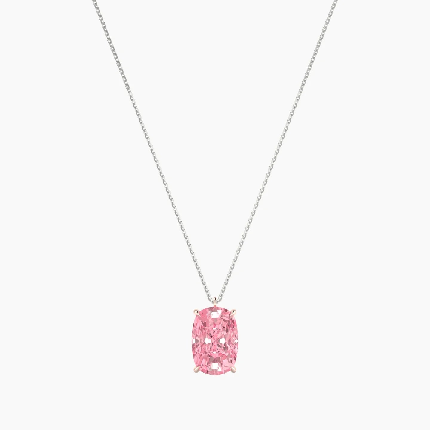 Hanging Solitaire | 18k White & Rose Gold 5 ct Pink Lab Diamond Cushion Cut Pendant