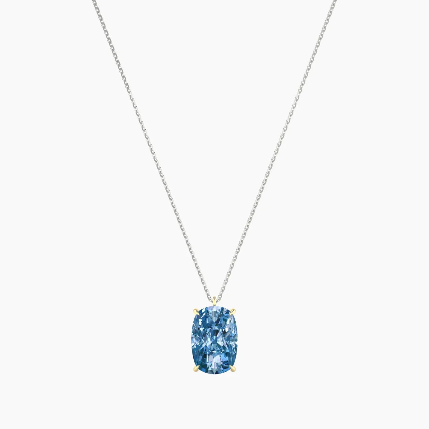 Hanging Solitaire | 18k White & Yellow Gold 5 ct Blue Lab Diamond Cushion Cut Pendant
