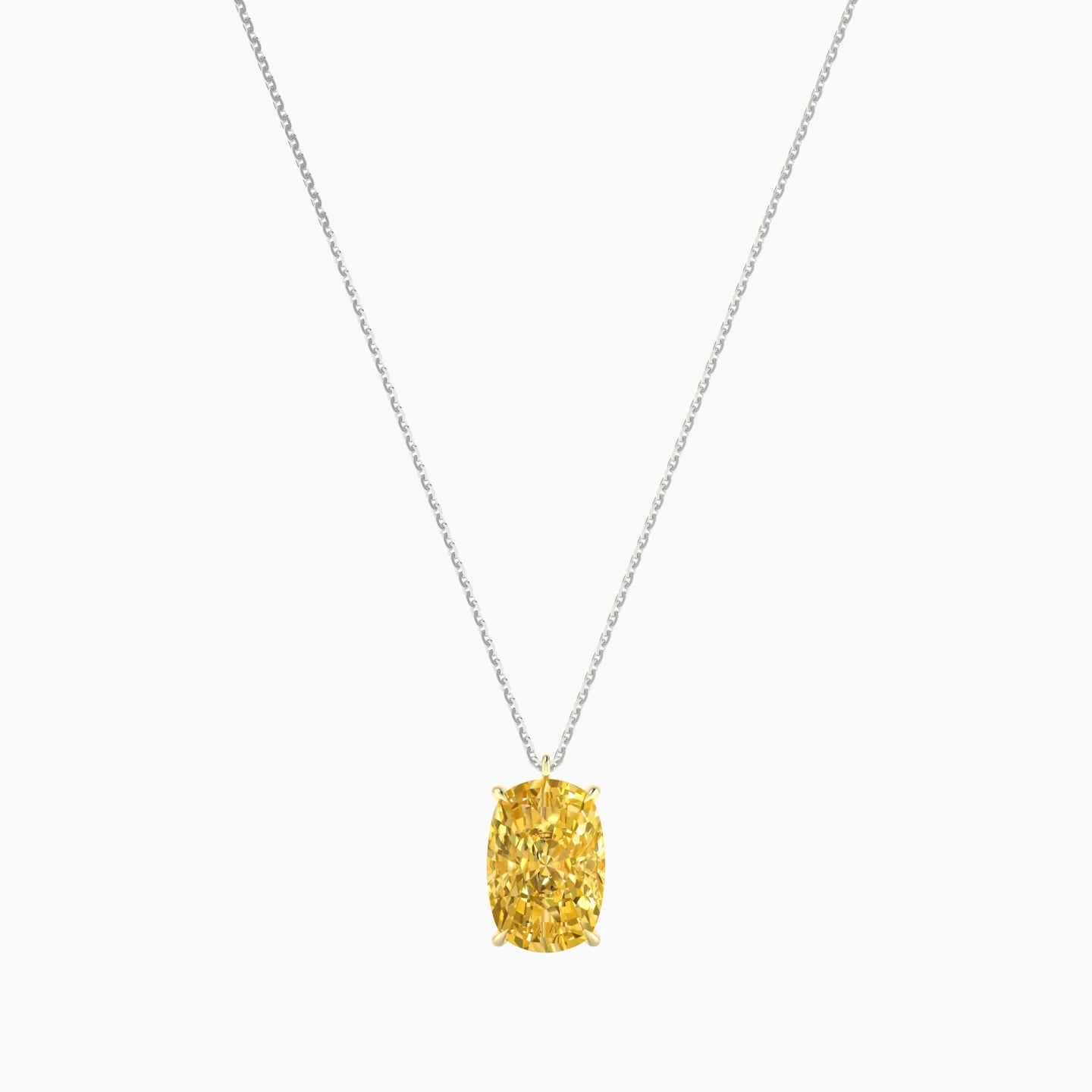 Hanging Solitaire | 18k White & Yellow Gold 5 ct Yellow Lab Diamond Cushion Cut Pendant