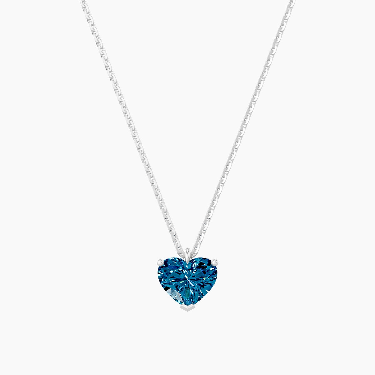 Hanging Solitaire | 18k White Gold 1 ct Blue Lab Diamond Heart Pendant