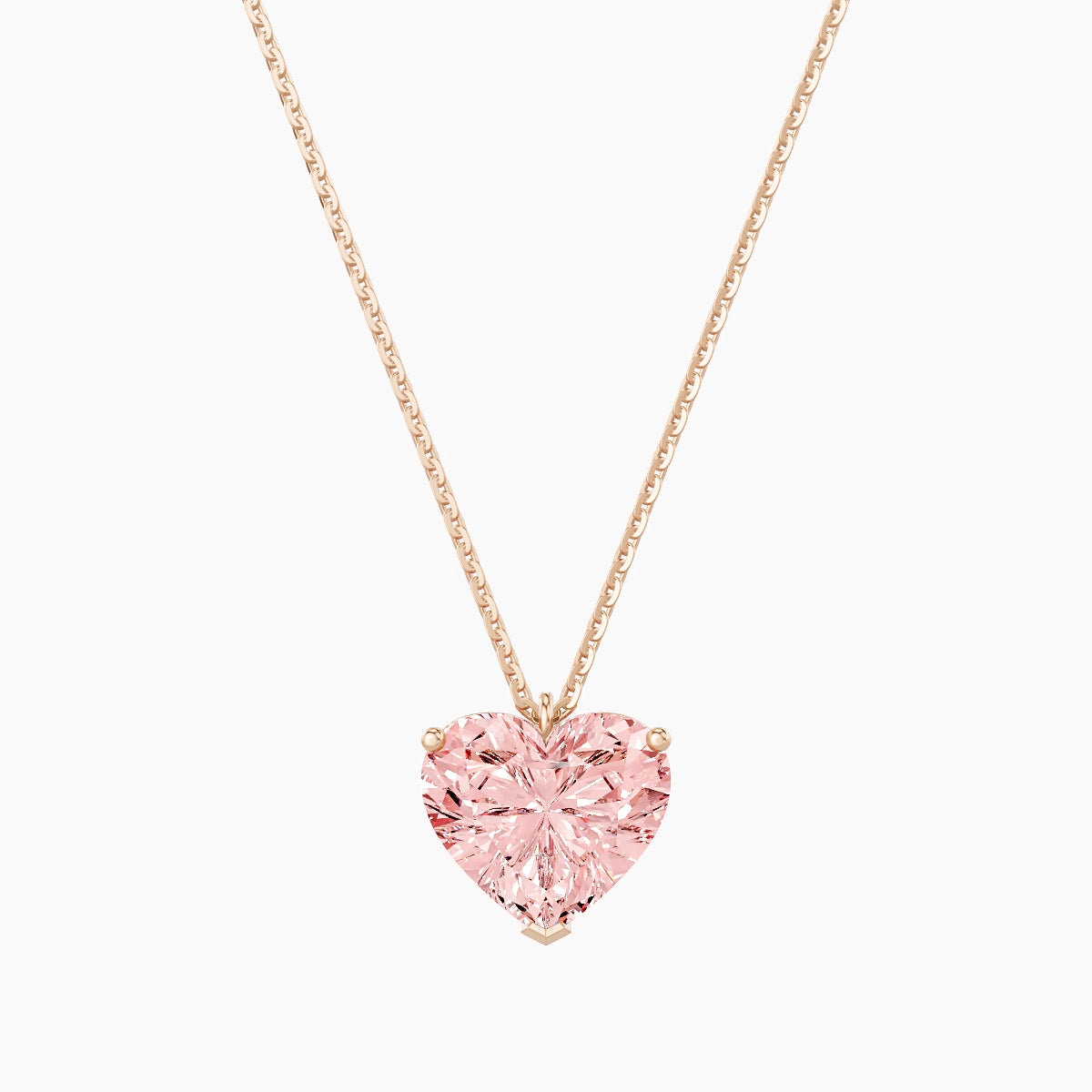 Hanging Solitaire | 18k Rose Gold 3 ct Pink Lab Diamond Heart Pendant