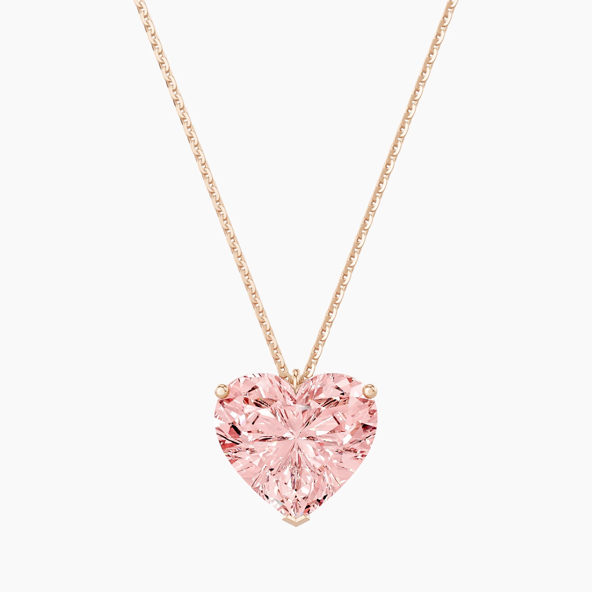 Hanging Solitaire | 18k Rose Gold 5 ct Pink Lab Diamond Heart Pendant