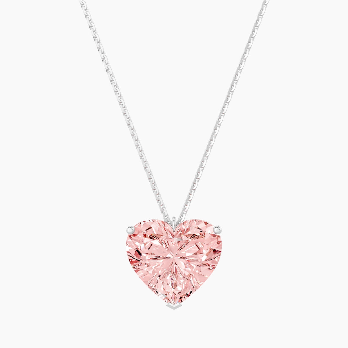 Hanging Solitaire | 18k White Gold 5 ct Pink Lab Diamond Heart Pendant