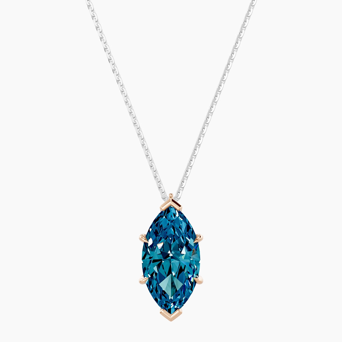 Hanging Solitaire | 18k White & Rose Gold 3 ct Blue Lab Diamond Marquise Pendant