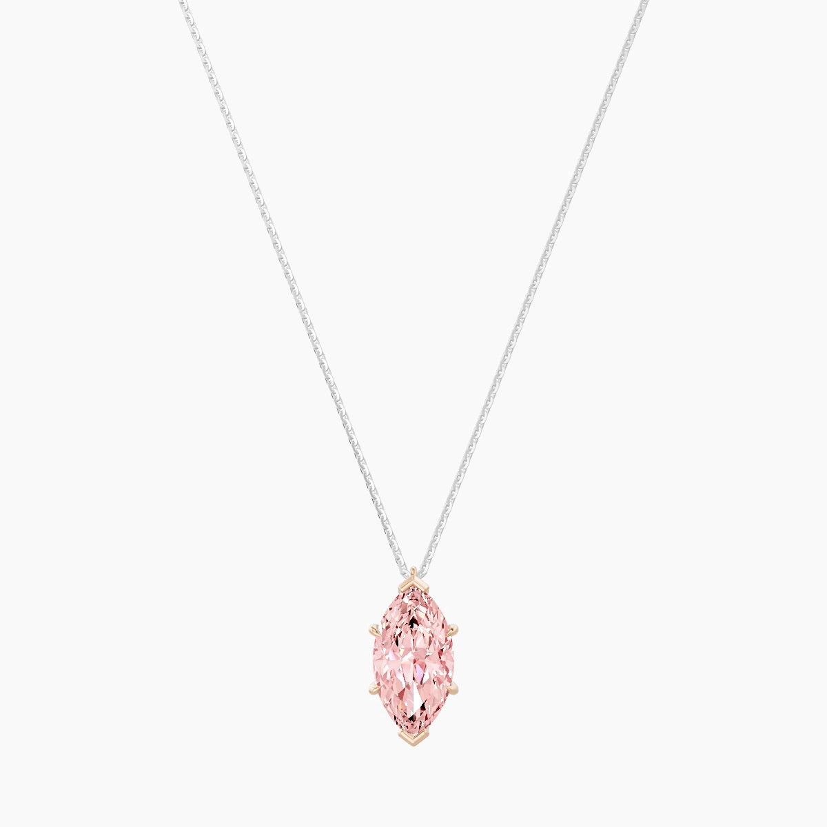 Hanging Solitaire | 18k White & Rose Gold 3 ct Pink Lab Diamond Marquise Pendant
