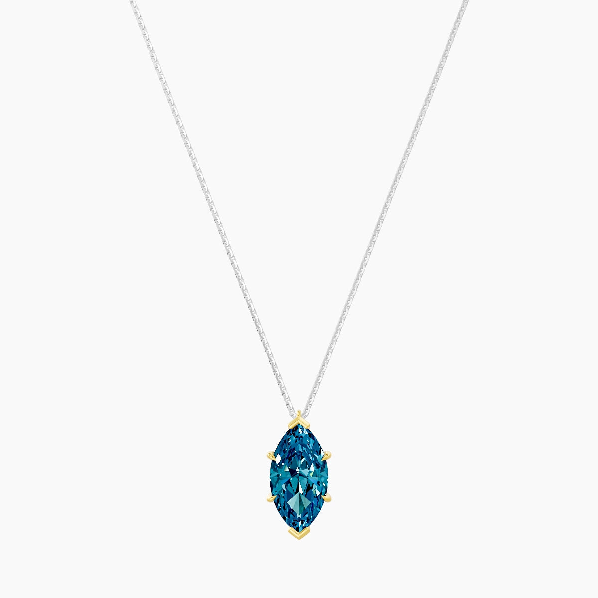 Hanging Solitaire | 18k White & Yellow Gold 3 ct Blue Lab Diamond Marquise Pendant