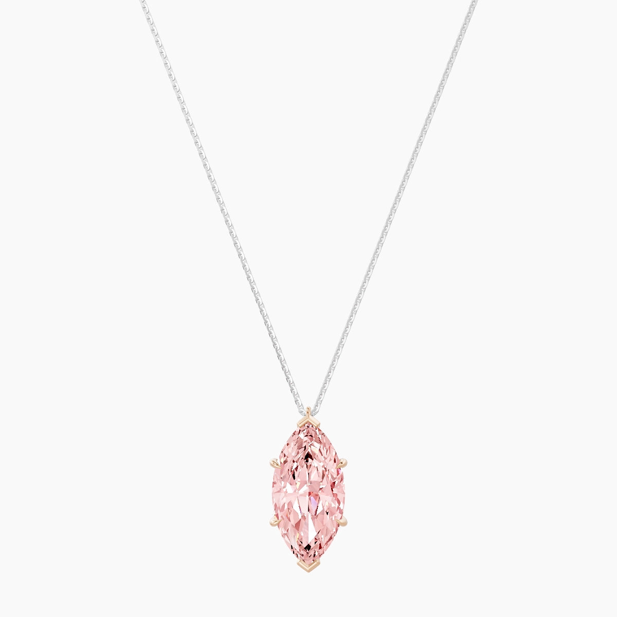 Hanging Solitaire | 18k White & Rose Gold 5 ct Pink Lab Diamond Marquise Pendant