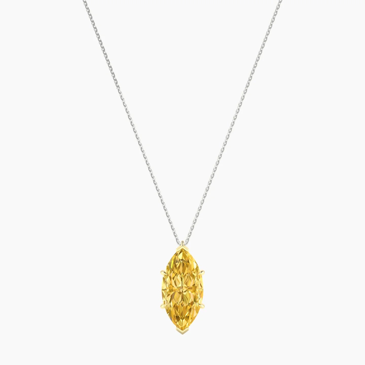 Hanging Solitaire | 18k White & Yellow Gold 5 ct Yellow Lab Diamond Marquise Cut Pendant