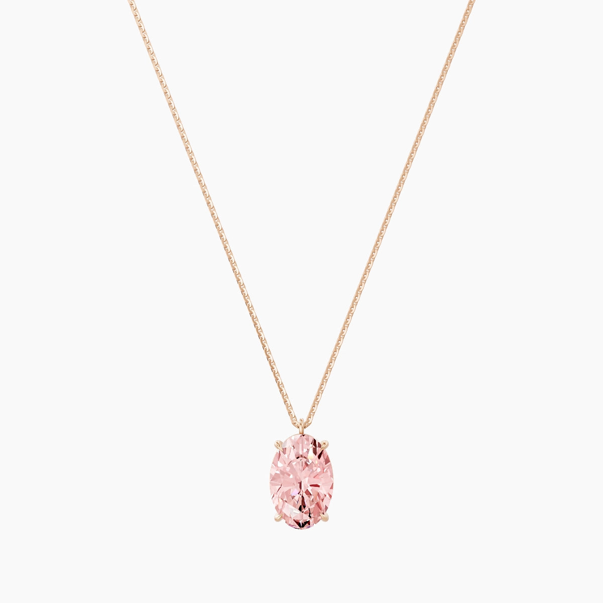 Hanging Solitaire | 18k Rose Gold 3 ct Pink Lab Diamond Oval Pendant