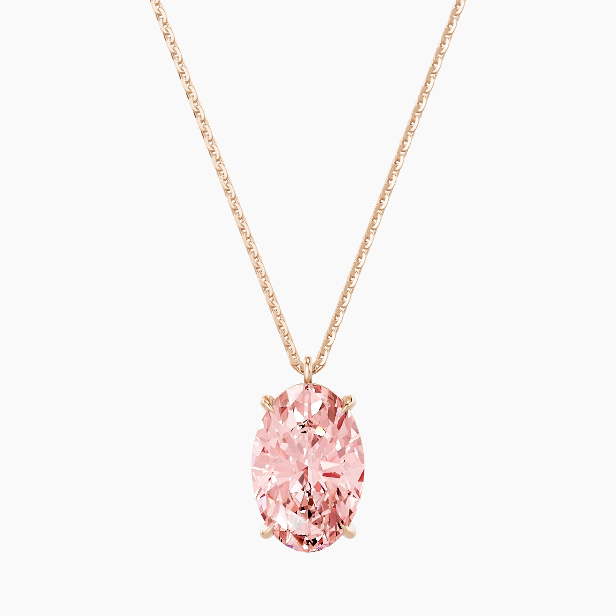 Hanging Solitaire | 18k Rose Gold 3 ct Pink Lab Diamond Oval Pendant