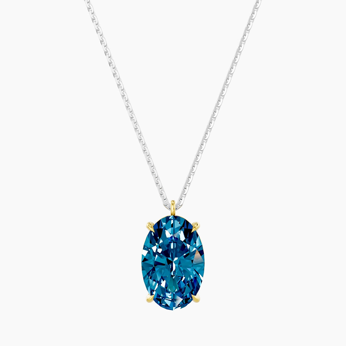 Hanging Solitaire | 18k White & Yellow Gold 3 ct Blue Lab Diamond Oval Pendant