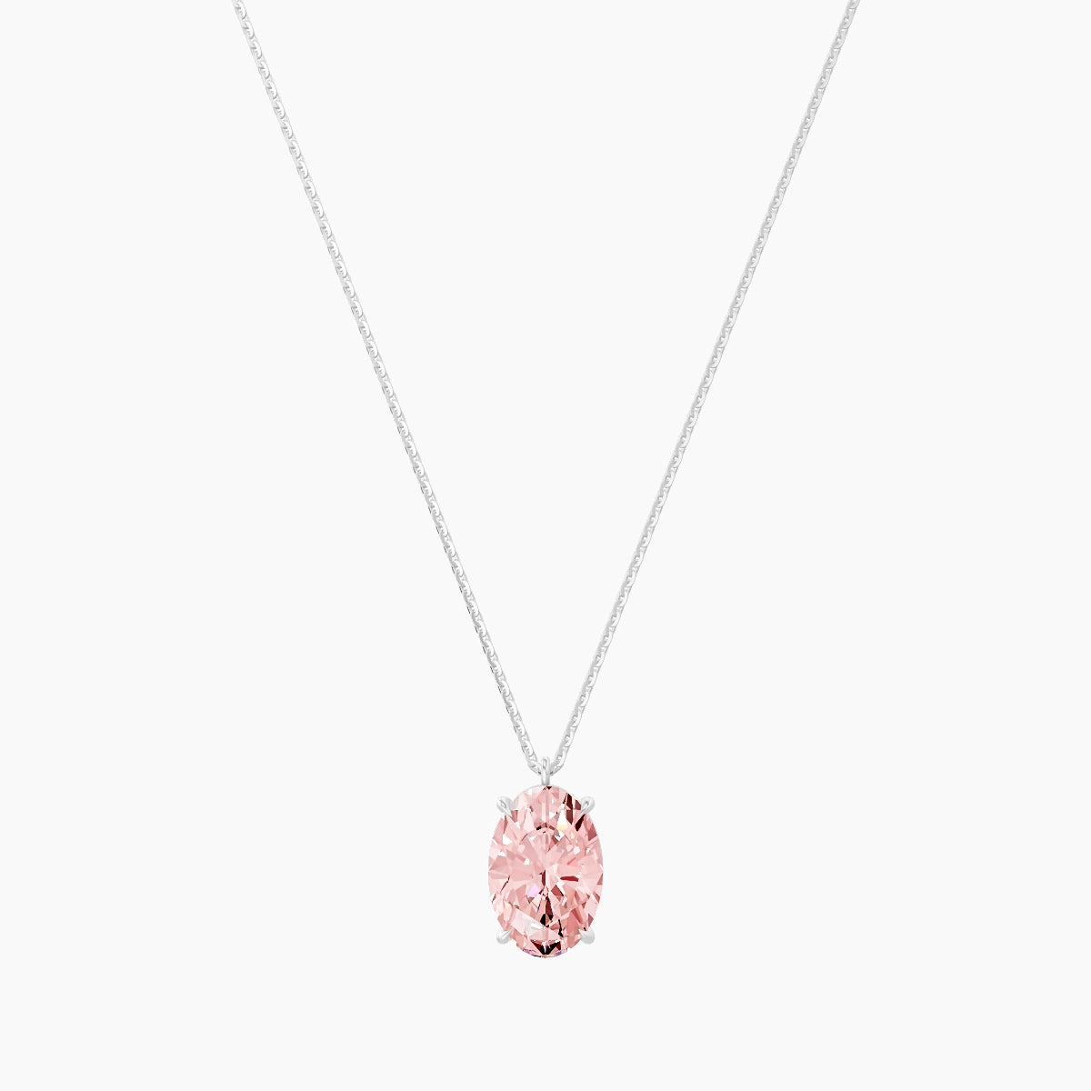 Hanging Solitaire | 18k White Gold 3 ct Pink Lab Diamond Oval Pendant