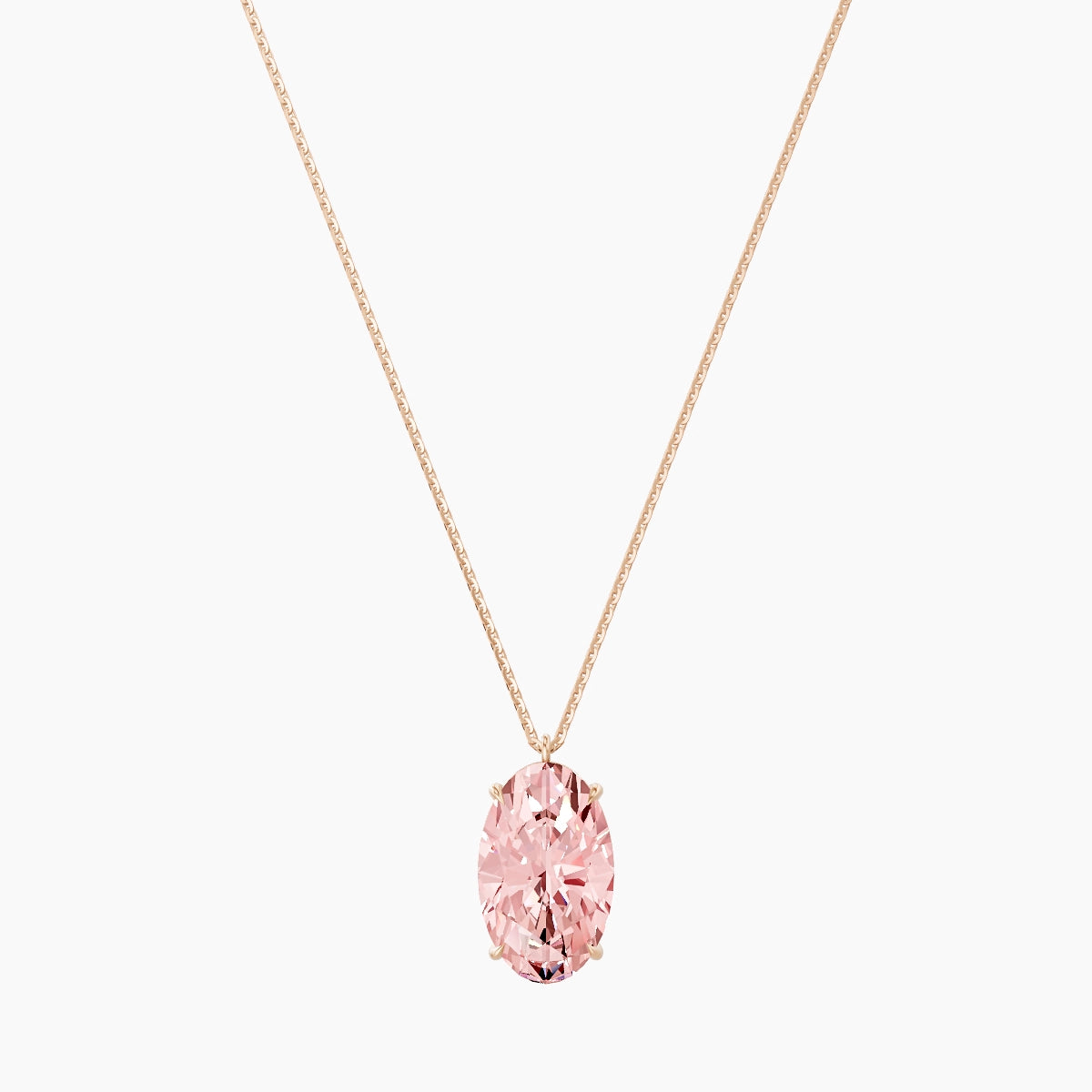 Hanging Solitaire | 18k Rose Gold 5 ct Pink Lab Diamond Oval Pendant