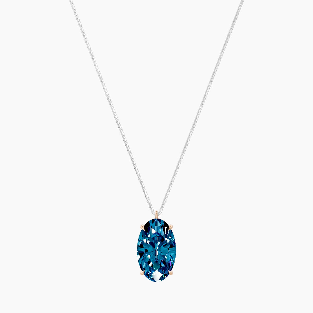 Hanging Solitaire | 18k White & Rose Gold 5 ct Blue Lab Diamond Oval Pendant