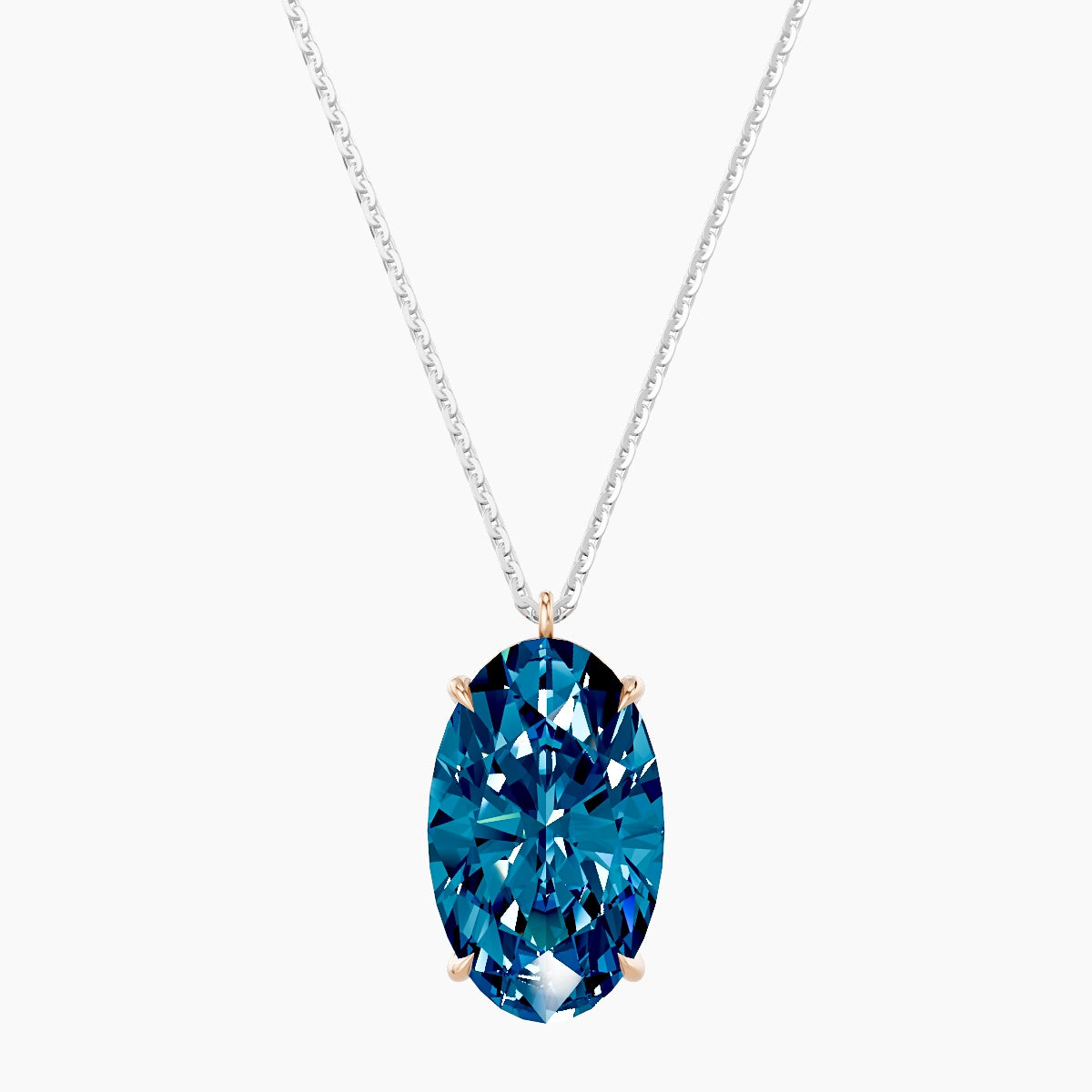 Hanging Solitaire | 18k White & Rose Gold 5 ct Blue Lab Diamond Oval Pendant