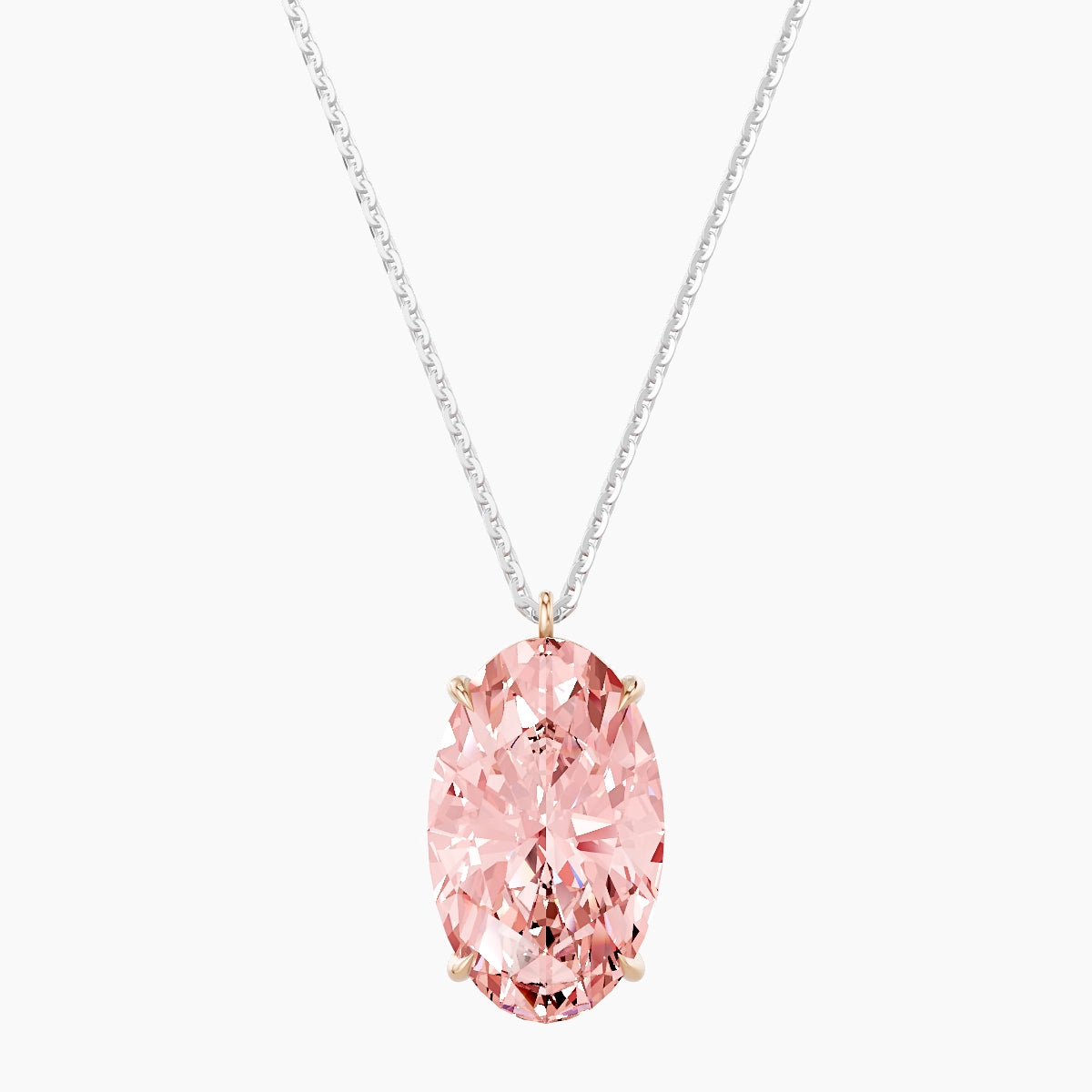 Hanging Solitaire | 18k White & Rose Gold 5 ct Pink Lab Diamond Oval Pendant