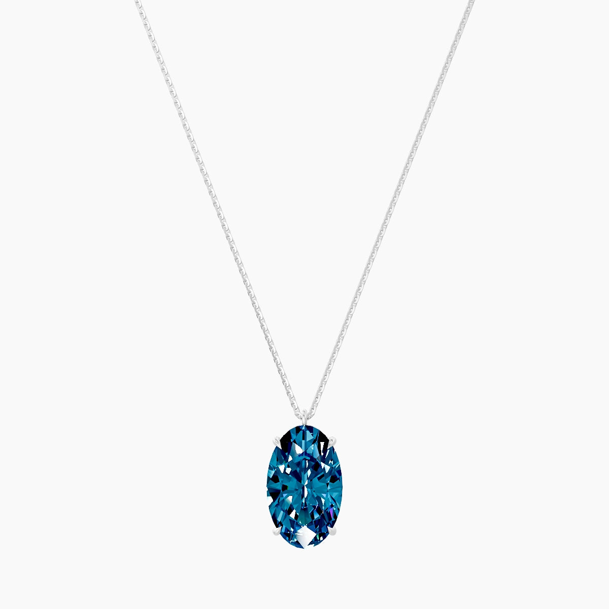 Hanging Solitaire | 18k White Gold 5 ct Blue Lab Diamond Oval Pendant