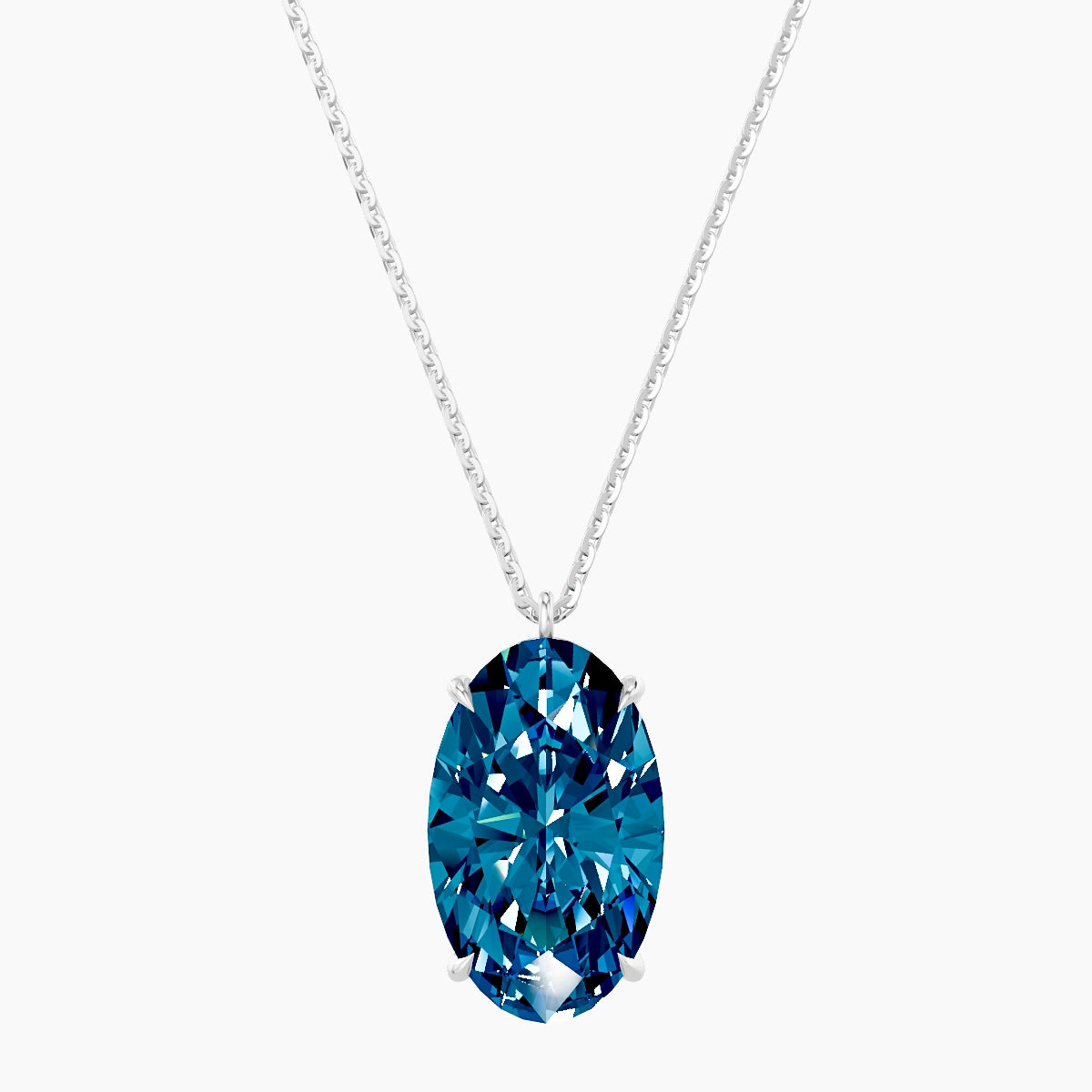 Hanging Solitaire | 18k White Gold 5 ct Blue Lab Diamond Oval Pendant