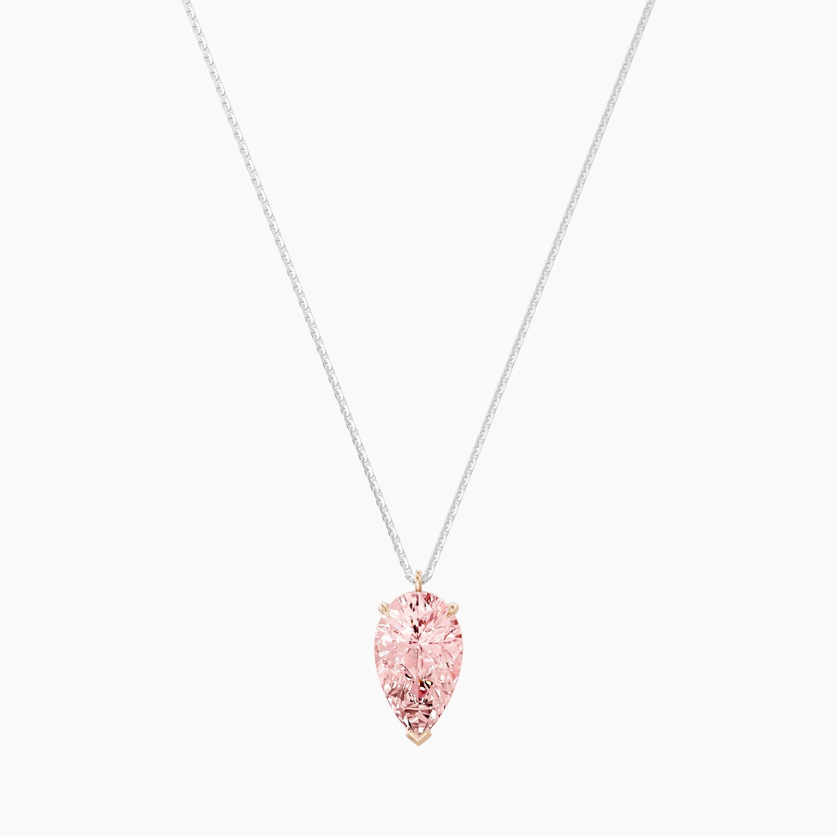 Hanging Solitaire | 18k White & Rose Gold 3 ct Pink Lab Diamond Pear Pendant