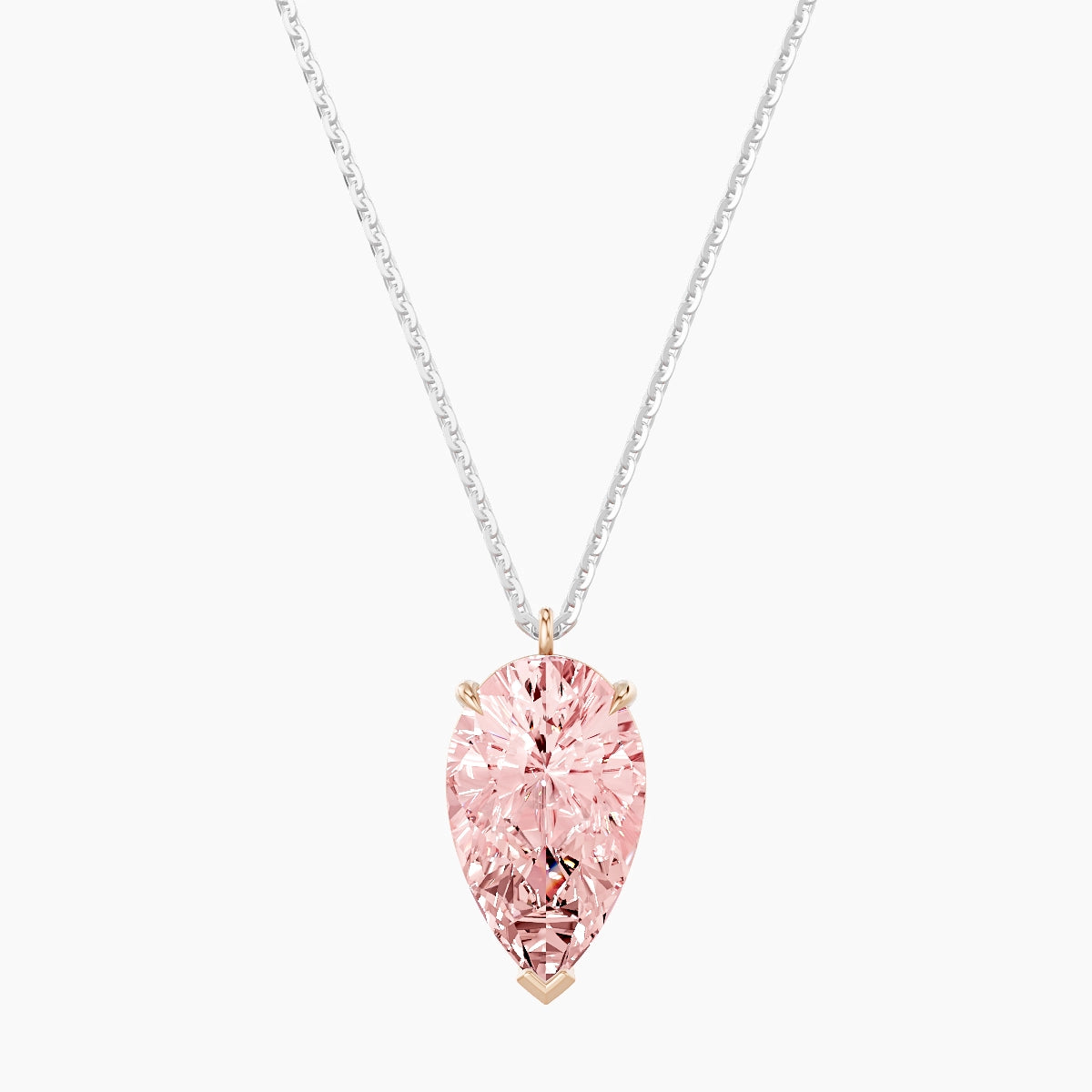 Hanging Solitaire | 18k White & Rose Gold 3 ct Pink Lab Diamond Pear Pendant