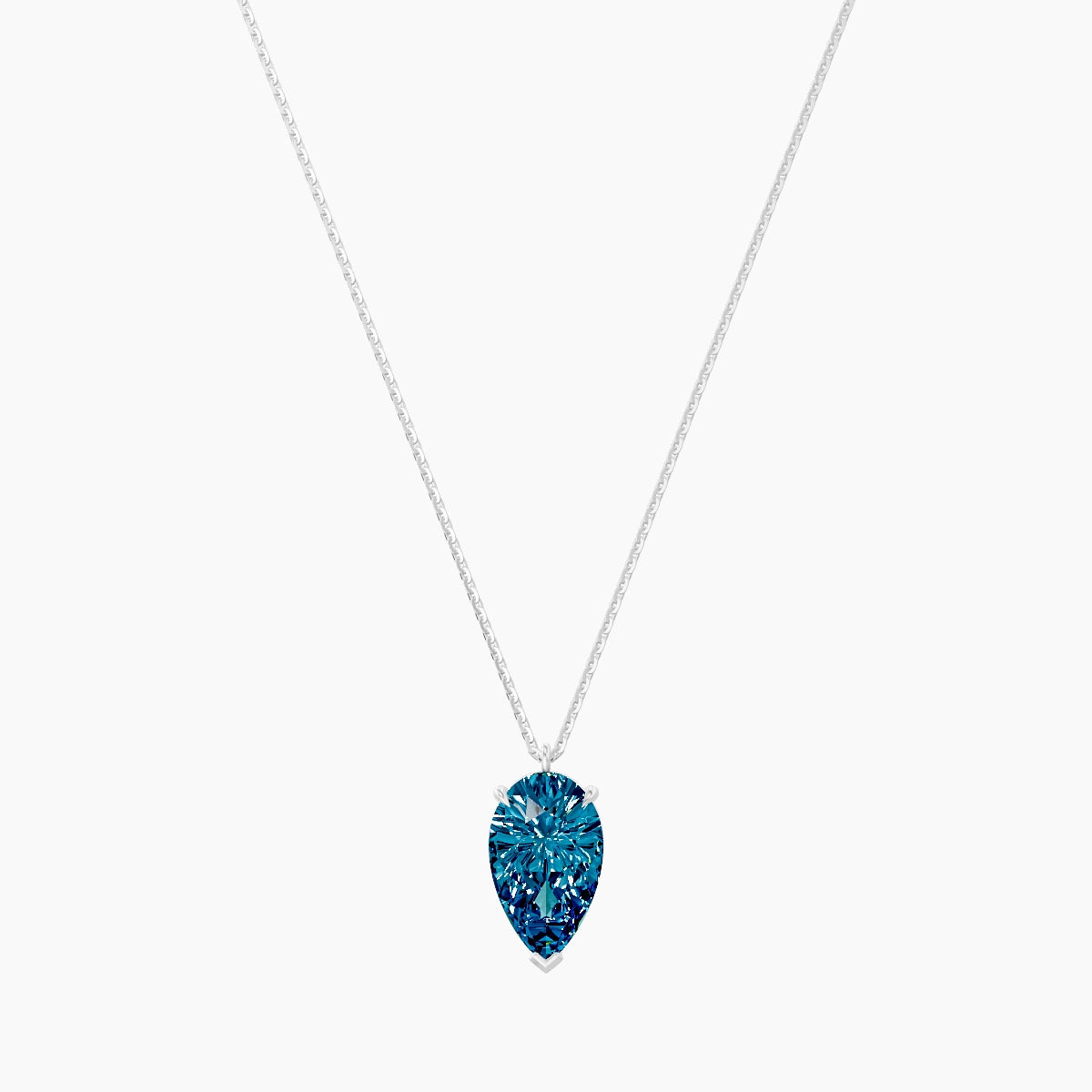 Hanging Solitaire | 18k White Gold 3 ct Blue Lab Diamond Pear Pendant