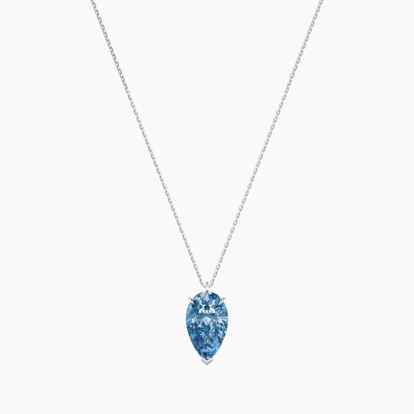Hanging Solitaire | 18k White Gold 3 ct Blue Lab Diamond Pear Cut Pendant
