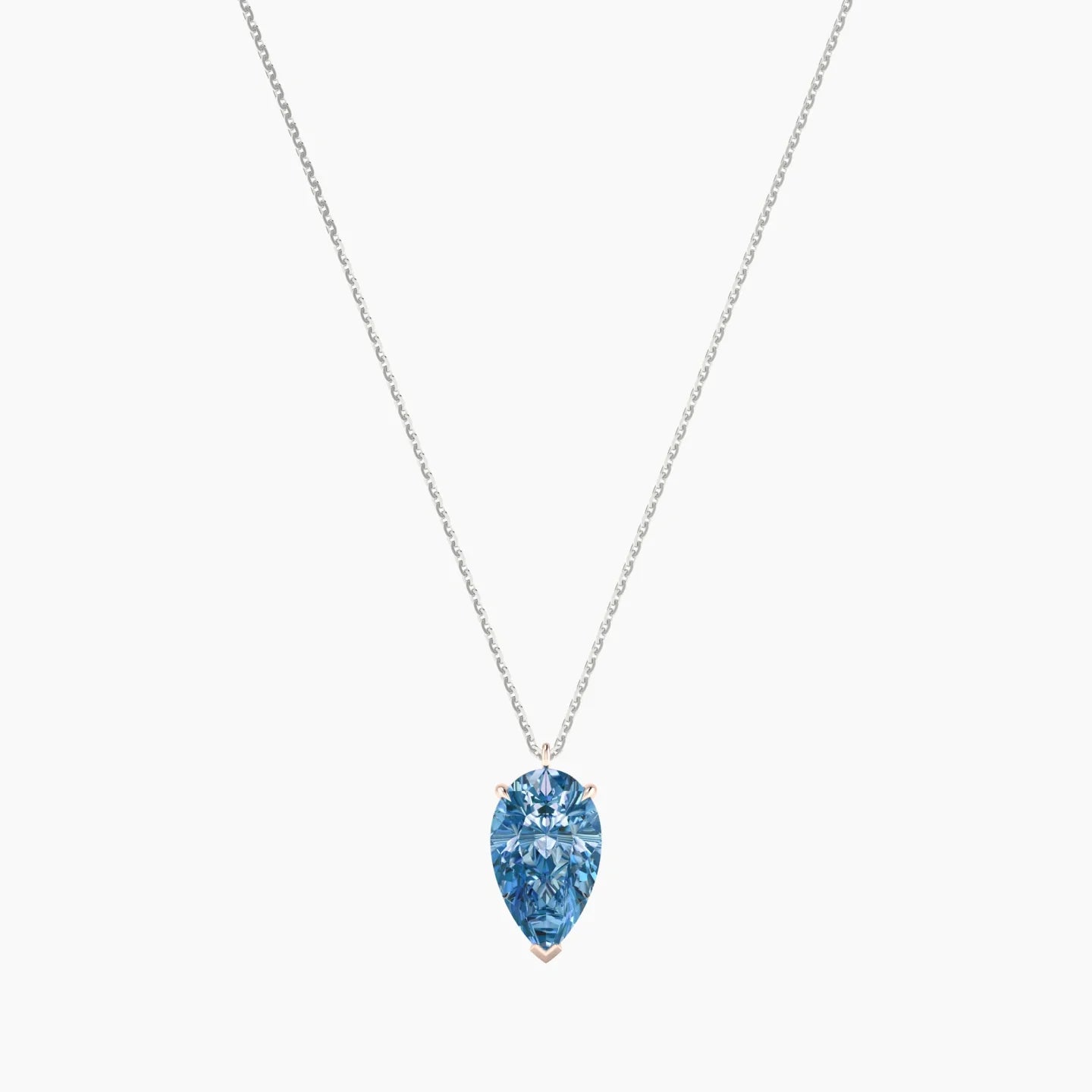 Hanging Solitaire | 18k White & Rose Gold 3 ct Blue Lab Diamond Pear Cut Pendant