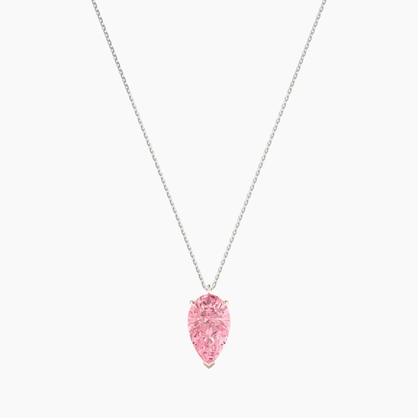Hanging Solitaire | 18k White & Rose Gold 3 ct Pink Lab Diamond Pear Cut Pendant