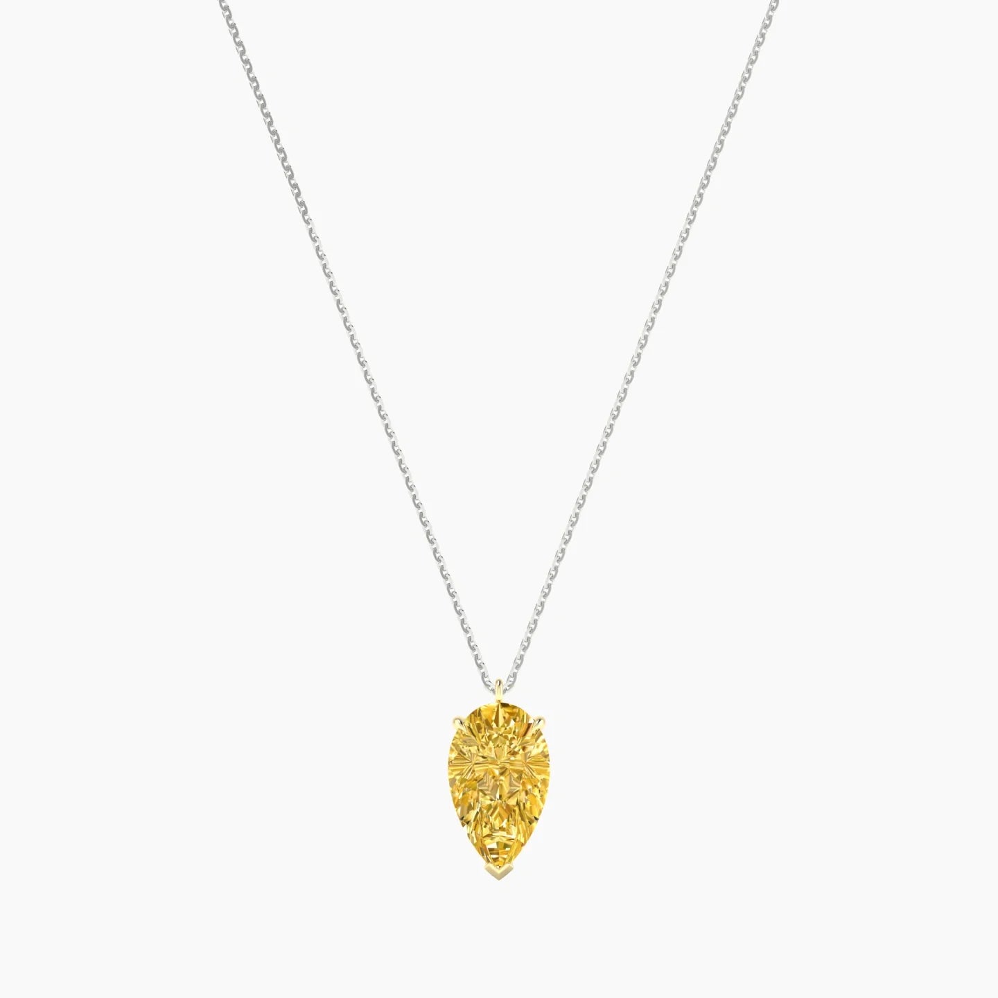 Hanging Solitaire | 18k White & Yellow Gold 3 ct Yellow Lab Diamond Pear Cut Pendant